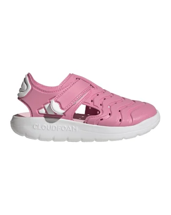 Sandale din piele ecologica cu velcro, Alb/Roz