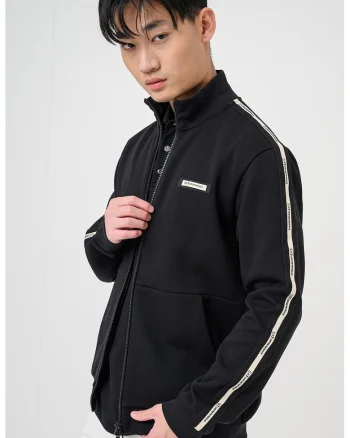7 Bluza de trening cu fermoar si aplicatie logo brodata, Negru