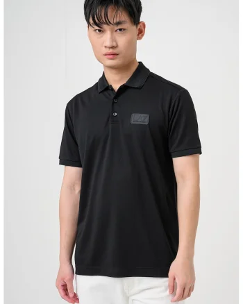 Tricou polo din amestec de modal cu aplicatie logo, Negru