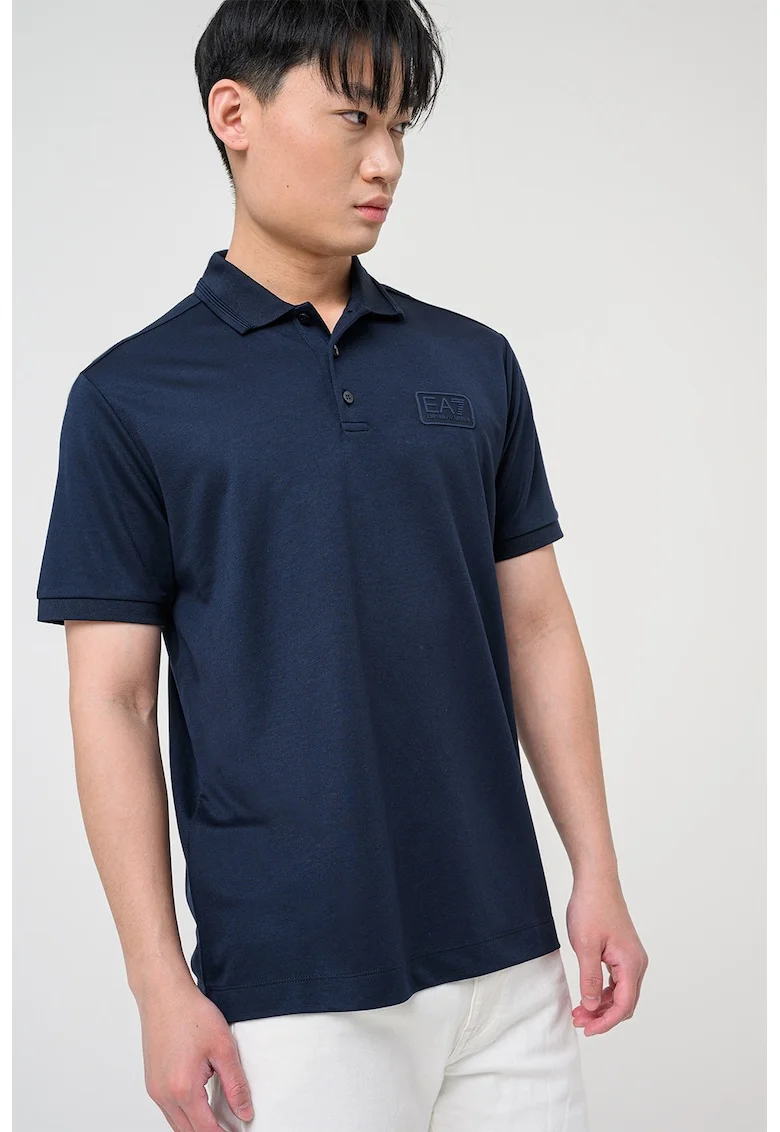 Tricou polo din amestec de modal cu aplicatie logo, Albastru ultramarin