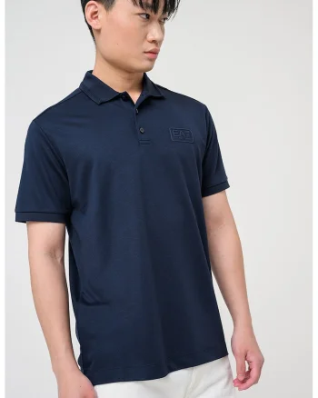 Tricou polo din amestec de modal cu aplicatie logo, Albastru ultramarin