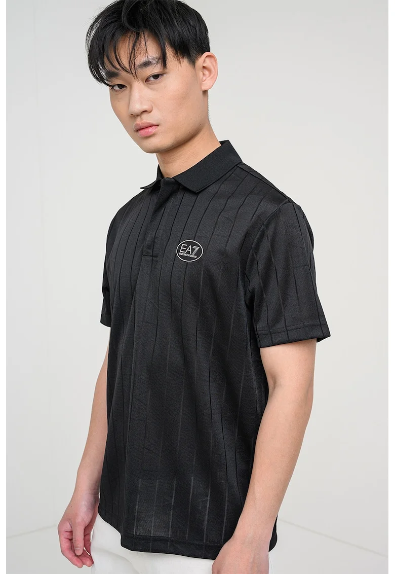 Tricou polo striat cu aplicatie logo discreta Golf Pro, Negru stins