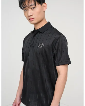 Tricou polo striat cu aplicatie logo discreta Golf Pro, Negru stins