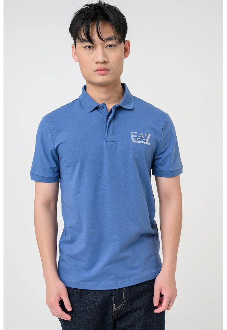 Tricou polo cu imprimeu logo pe partea din spate Visibility, Alb/Albastru cobalt