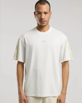 Tricou din amestec de bumbac cu decolteu la baza gatului, Alb, Alb