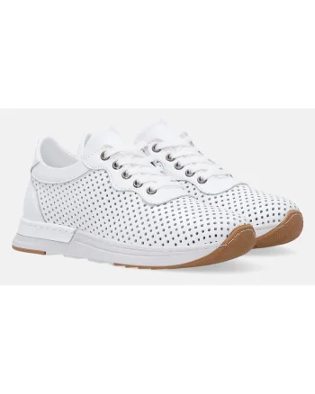 Pantofi sport din piele cu perforatii decorative si model uni