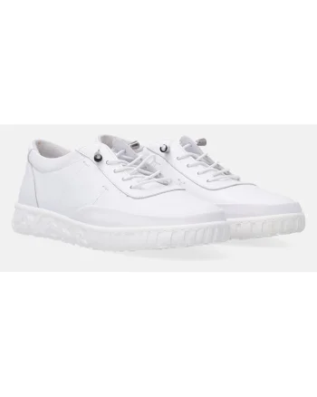 Pantofi sport din piele cu model uni si sireturi elastice