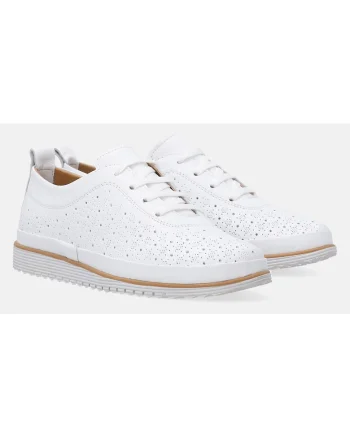 Pantofi sport din piele cu model perforat si sireturi