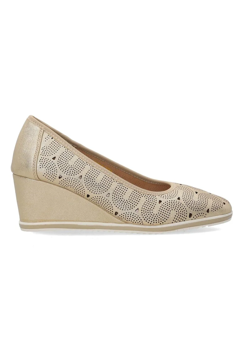 Pantofi din piele cu perforatii si talpa wedge