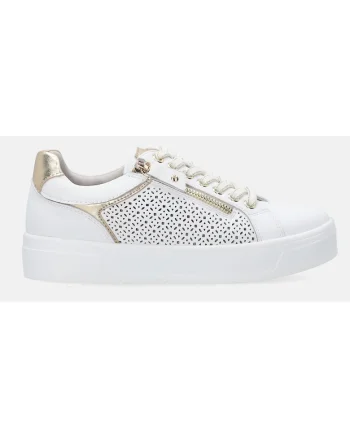 Pantofi sport din piele naturala cu detalii perforate si fermoar