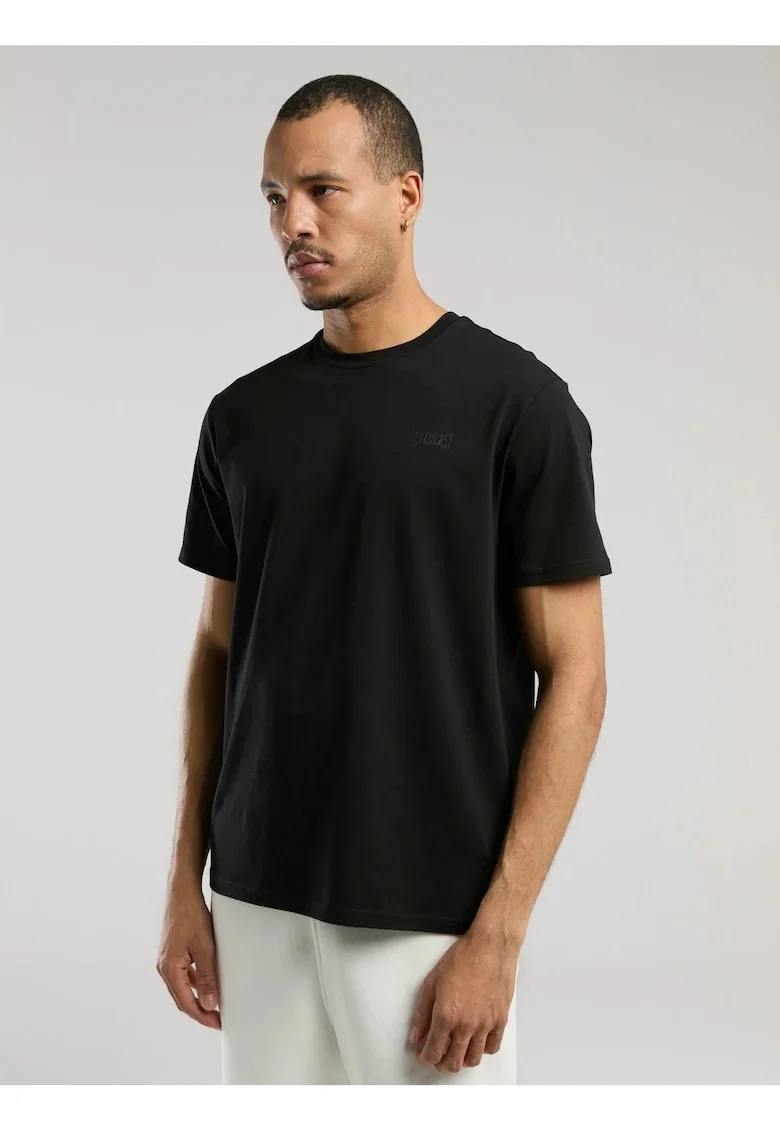 Tricou din amestec de bumbac cu detaliu logo, Negru, Negru
