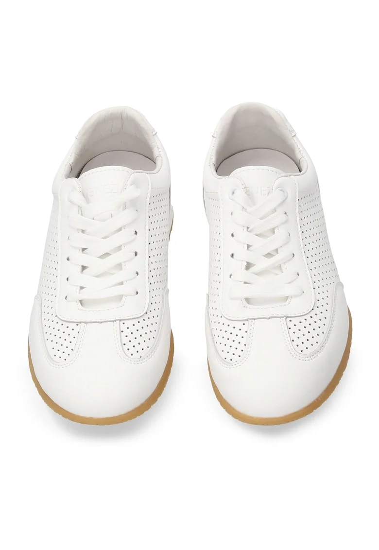 Pantofi sport uni din piele cu perforatii