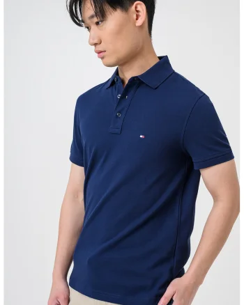 Tricou polo slim fit din amestec de bumbac organic 1985, Bleumarin