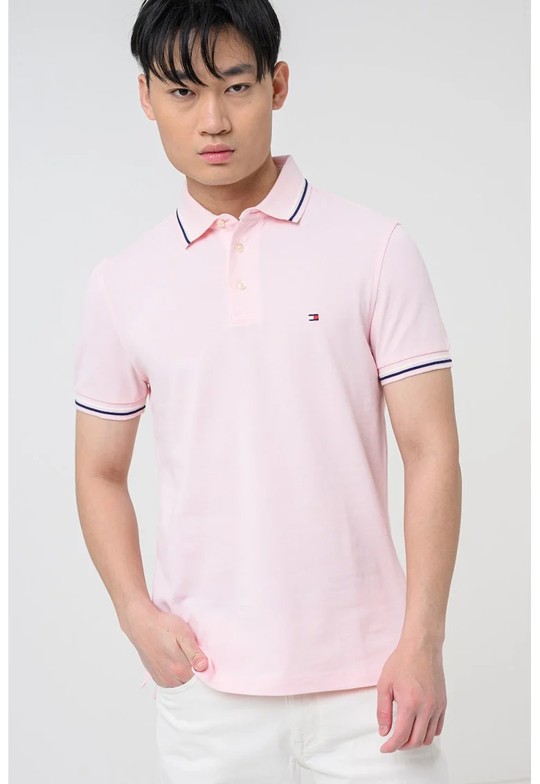 Tricou polo din amestec de bumbac organic, Roz pastel