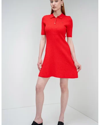 Rochie scurta cu model torsade, Rosu