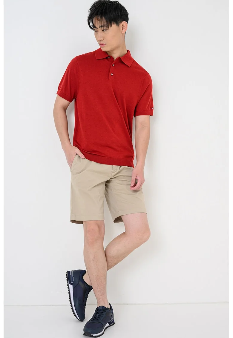 Tricou polo din amestec de bumbac organic si lyocell, Visiniu