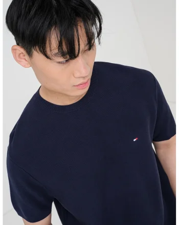 Tricou din tricot cu decolteu la baza gatului, Albastru ultramarin