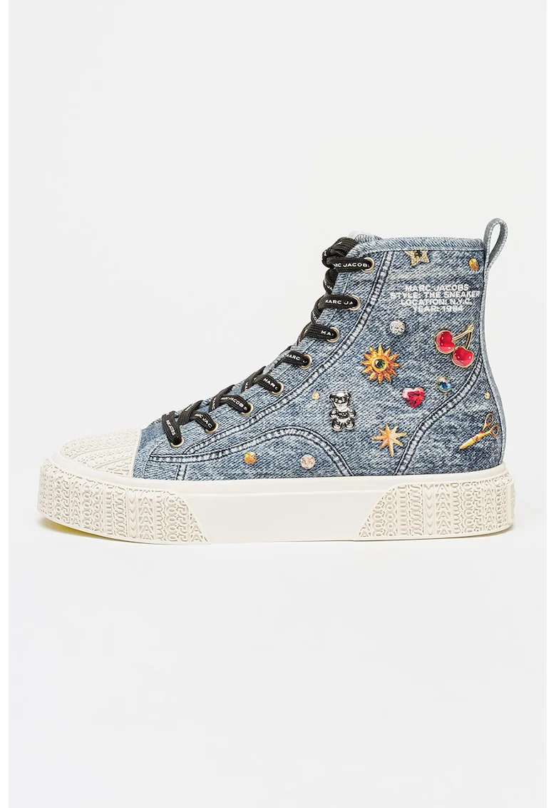 Tenisi mid-high din denim cu model, Albastru melange