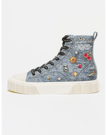 Tenisi mid-high din denim cu model, Albastru melange