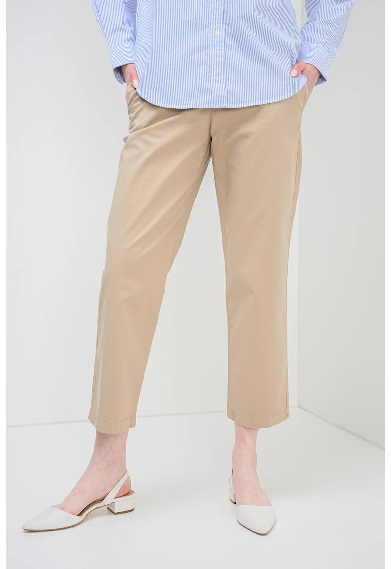 Pantaloni chino crop din amestec de lyocell cu talie inalta, Bej