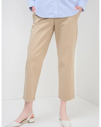 Pantaloni chino crop din amestec de lyocell cu talie inalta, Bej