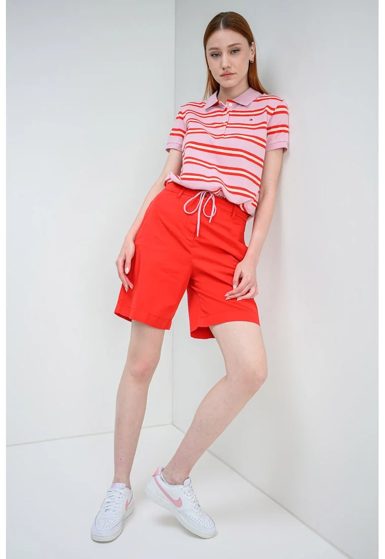 Tricou polo cu model in dungi, Rosu/Roz