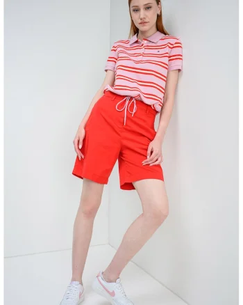 Tricou polo cu model in dungi, Rosu/Roz