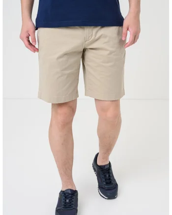 Bermude chino cu talie medie, Kaki pal