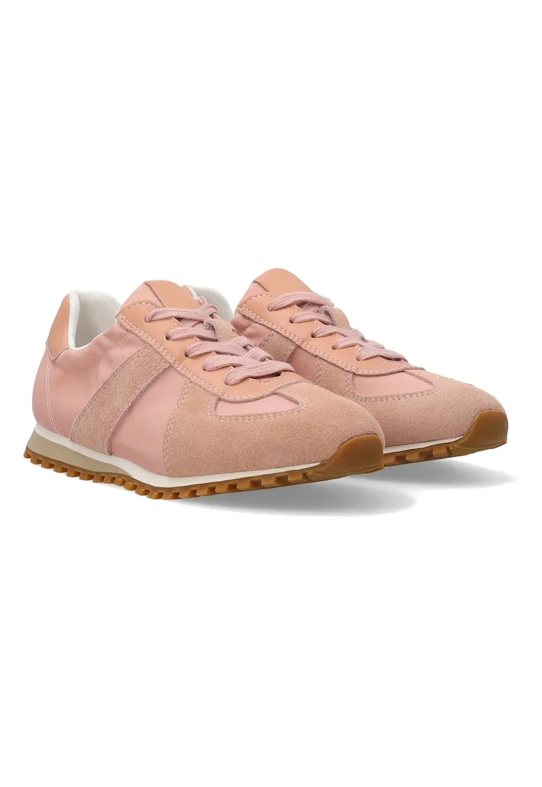 Pantofi sport din material textil cu garnituri de piele intoarsa si aplicatie decorativa