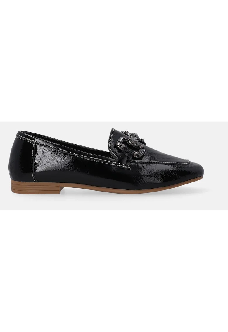 Pantofi loafer cu lant decorativ si varf patrat