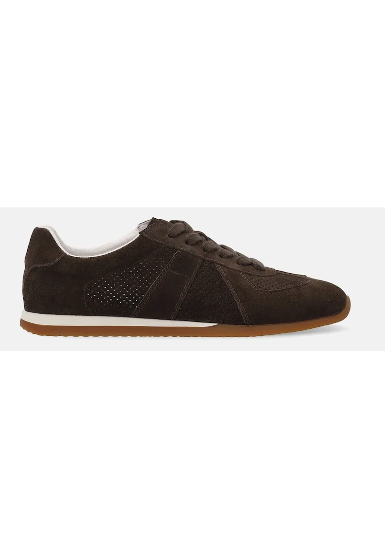 Pantofi sport din piele intoarsa, cu perforatii si profil jos