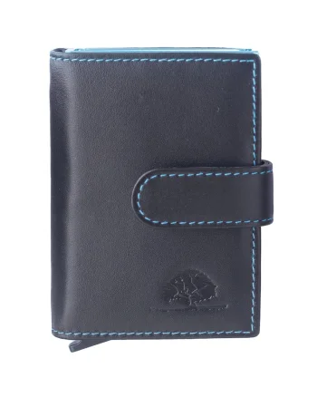 Portofel unisex piele naturala 7 x 10 cm, Royal Nappa,, Negru/Turcoaz