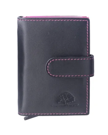 Portofel unisex piele naturala 7 x 10 cm, Royal Nappa,, Negru/Roz