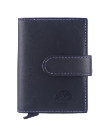Portofel unisex piele naturala 7 x 10 cm, Royal Nappa,, Negru/Albastru