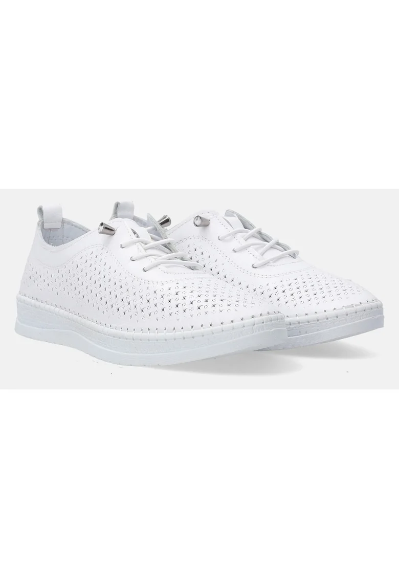 Pantofi sport din piele cu perforatii si sireturi elastice