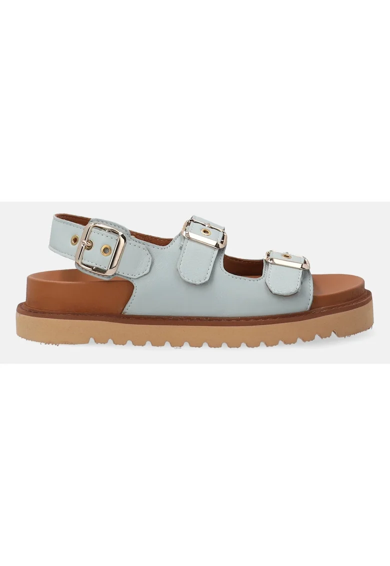 Sandale de piele cu talpa plata si catarame