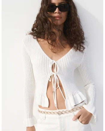 Bluza texturata cu sireturi, Alb optic