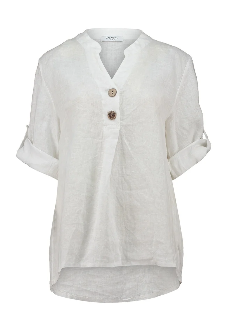 Bluza din in cu maneci ajustabile, Alb