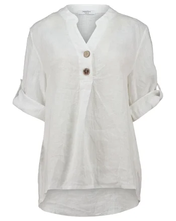 Bluza din in cu maneci ajustabile, Alb