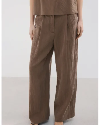 Pantaloni ampli cu talie inalta, Maro pamantiu