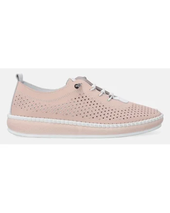 Pantofi sport de piele cu model ajurat si varf rotund