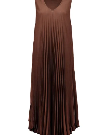 Rochie asimetrica cu pliuri, fara maneci, Maro inchis