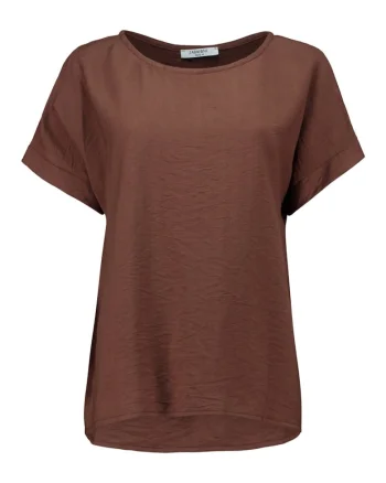 Tricou uni cu decolteu barcuta, Maro cognac