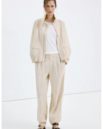 Pantaloni baloon cu model uni, Bej deschis