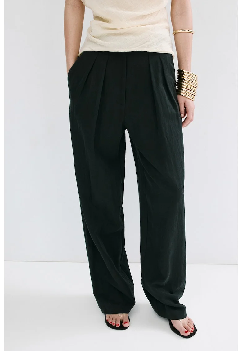 Pantaloni relaxed fit din amestec de lyocell cu pliuri, Negru