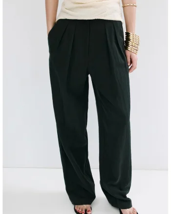 Pantaloni relaxed fit din amestec de lyocell cu pliuri, Negru