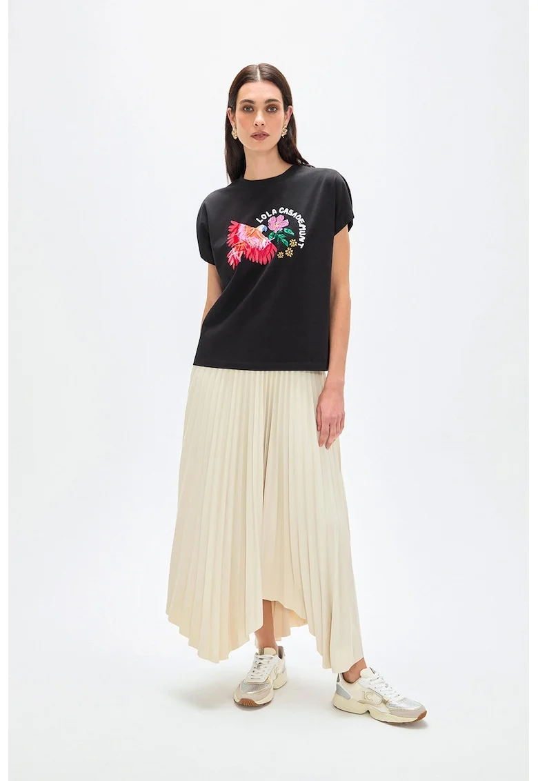 Tricou din bumbac cu imprimeu grafic, Negru stins/Rosu deschis