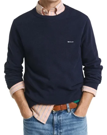 Pulover  bumbac pique bleumarin, Bleumarin