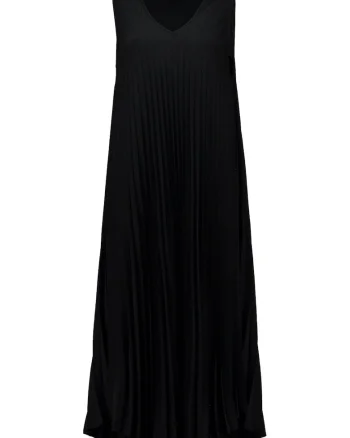 Rochie asimetrica cu pliuri, fara maneci, Negru