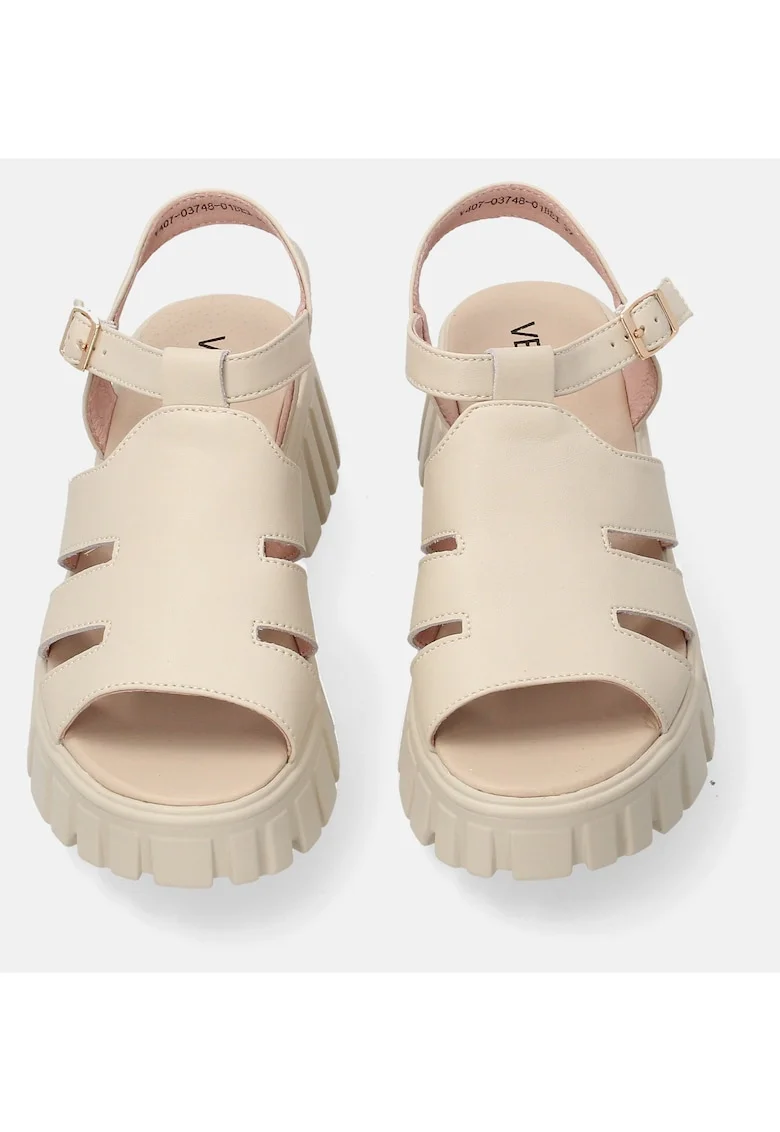 Sandale din piele naturala uni cu talpa demi-wedge